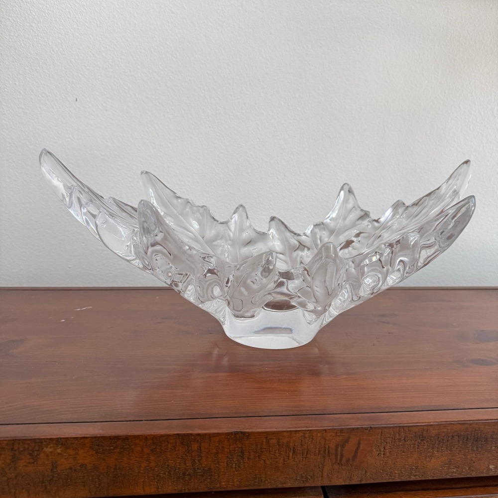 Lalique Champs-Elysees Clear Crystal Double Leaf Centerpiece Bowl